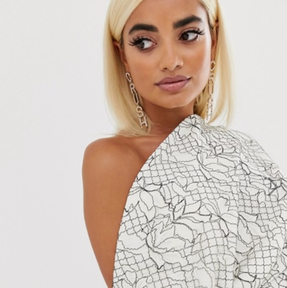 LAST CHANCE Asos Design Petite Fallen Shoulder Lace Mini Dress - Picture 3 of 6